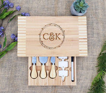 Load image into Gallery viewer, Initial and Wreath Cheese Board with Tools