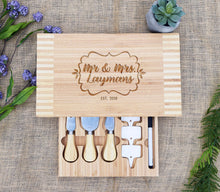 Load image into Gallery viewer, Frame Last Name Cheese Board with Tools