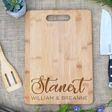 Load image into Gallery viewer, Last Name Script, First Names Rectangular Cutting Board