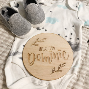 "Hello I'm" Wooden Cutout for Birth Announcement