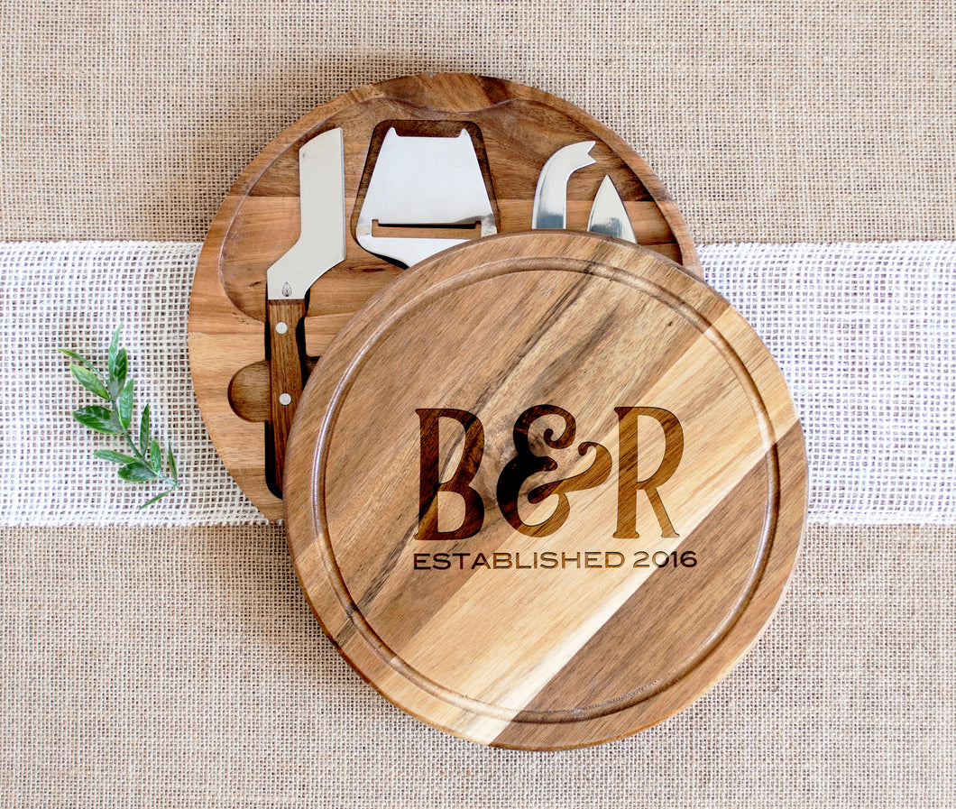 His And Her First Initial on Circular Cheese Board