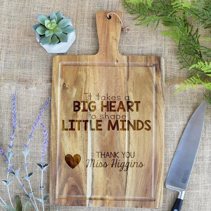 It Takes a Big Heart to Shape Little Minds Acacia Paddle Board with Juice Grooves