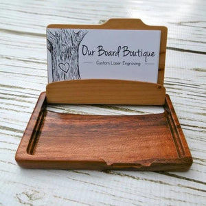 Wood Business Card Holder with Script Letter Name