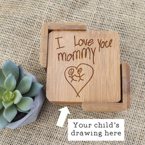 Child's Drawing Bamboo Coaster Set