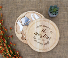 Load image into Gallery viewer, Family Name Wreath with Est. Date Circular Cheese Board