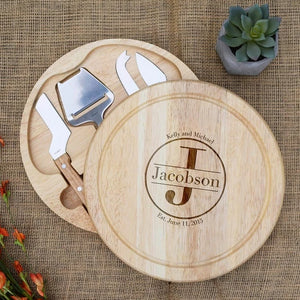 Circular Monogram First and Last Name with Est. Date Circular Cheese Board