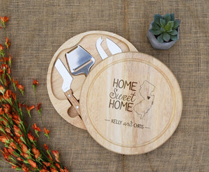 State Home Sweet Home with Names Circular Cheese Board