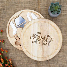Load image into Gallery viewer, Cursive Family Name with Est. Date and Heart Circular Cheese Board