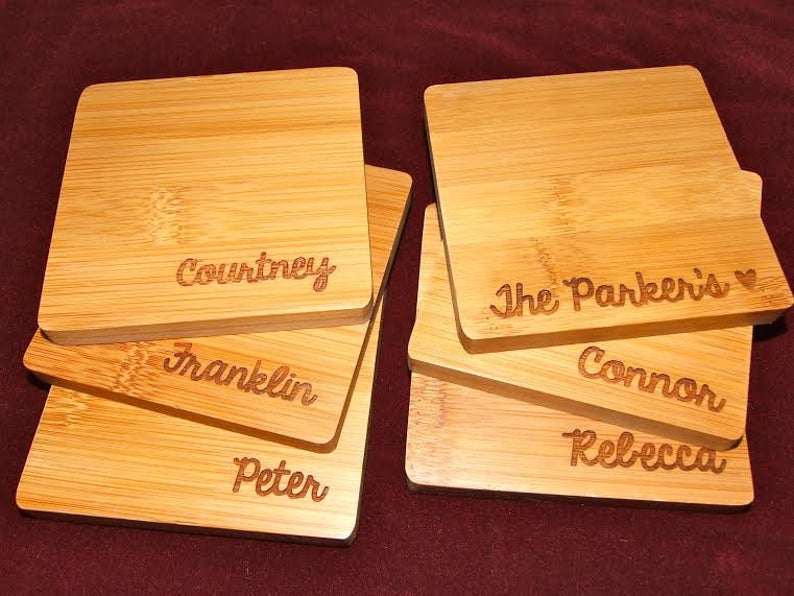 Bamboo Coaster Set of 6 with a different engraving on each coaster