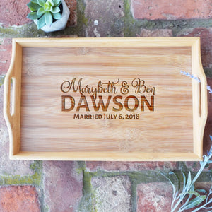 Personalized First and Last Name with Wedding Date Bamboo Serving Tray