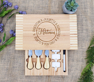 Family Circle with Names Cheese Board with Tools