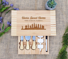 Load image into Gallery viewer, Home Sweet Home Skyline Cheese Board with Tools