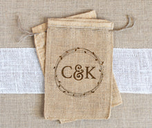 Load image into Gallery viewer, Initials Engraved Burlap Bag