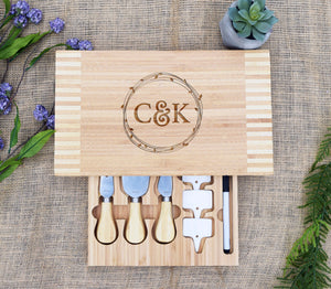 Initial and Wreath Cheese Board with Tools