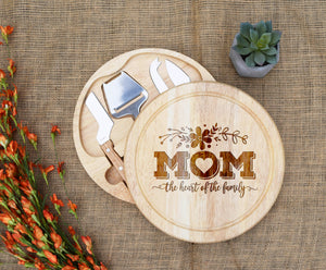 Mom Heart of Family Circular Cheese Board