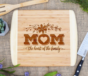 Mom The Heart Of The Family Two Tone Cutting Board
