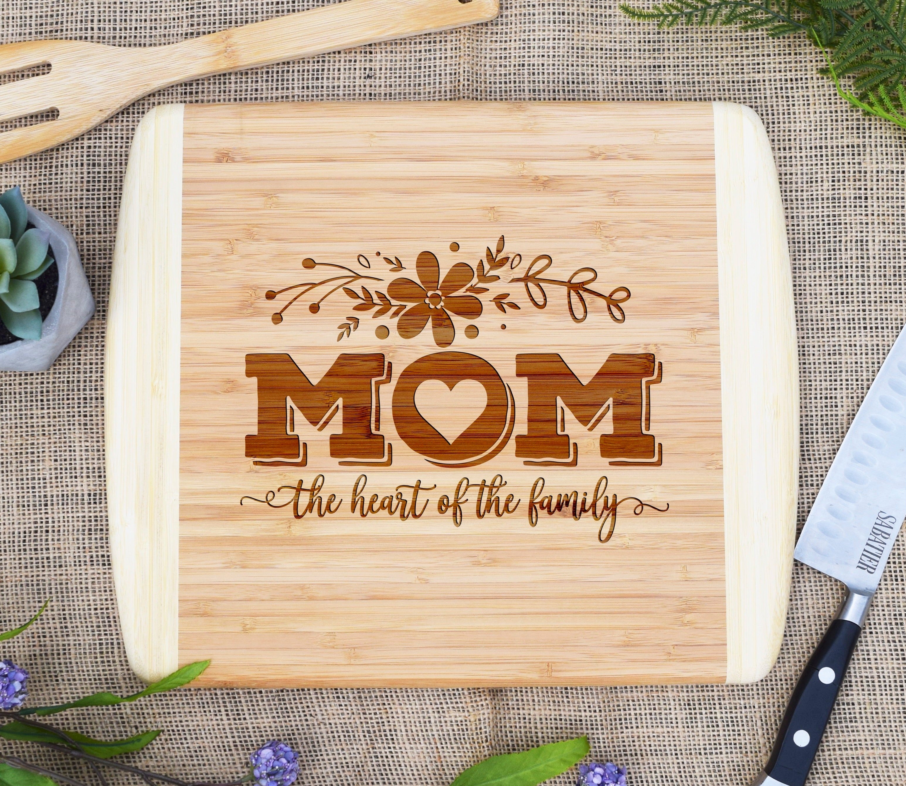 Mom The Heart Of The Family Two Tone Cutting Board – Board