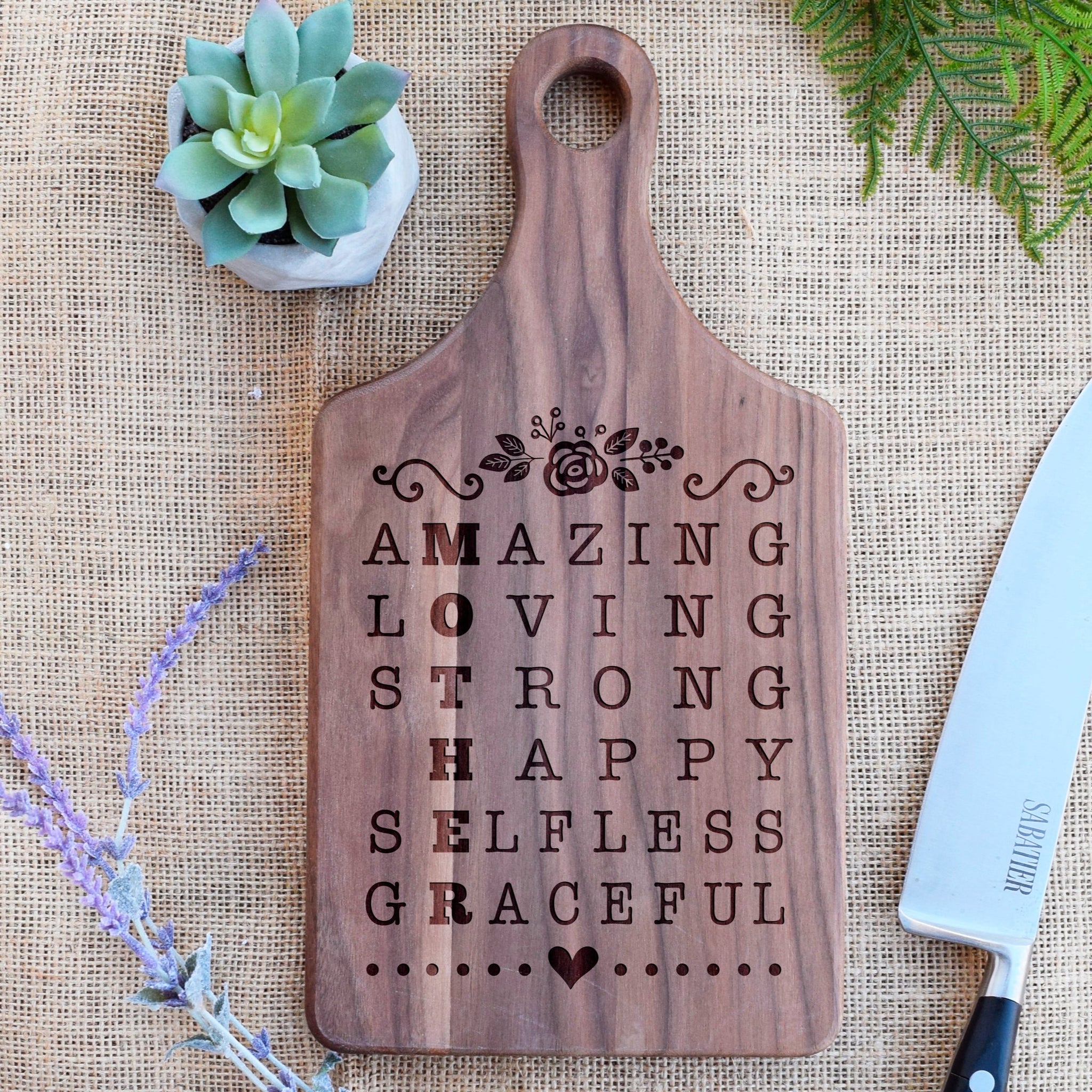 We Love You Mom Mothers Day Bamboo Paddle Cutting Board