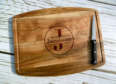 Monogrammed with Est. Date Acacia Cutting Board with Juice Grooves