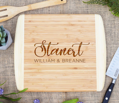 Last Name Script, First Names Two Tone Cutting Board