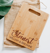Load image into Gallery viewer, Last Name Script, First Names Rectangular Cutting Board