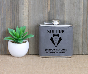 Suit Up - Will You Be My Groomsman Flask