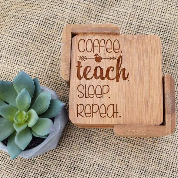 Coffee, Teach, Sleep, Repeat Coaster Set