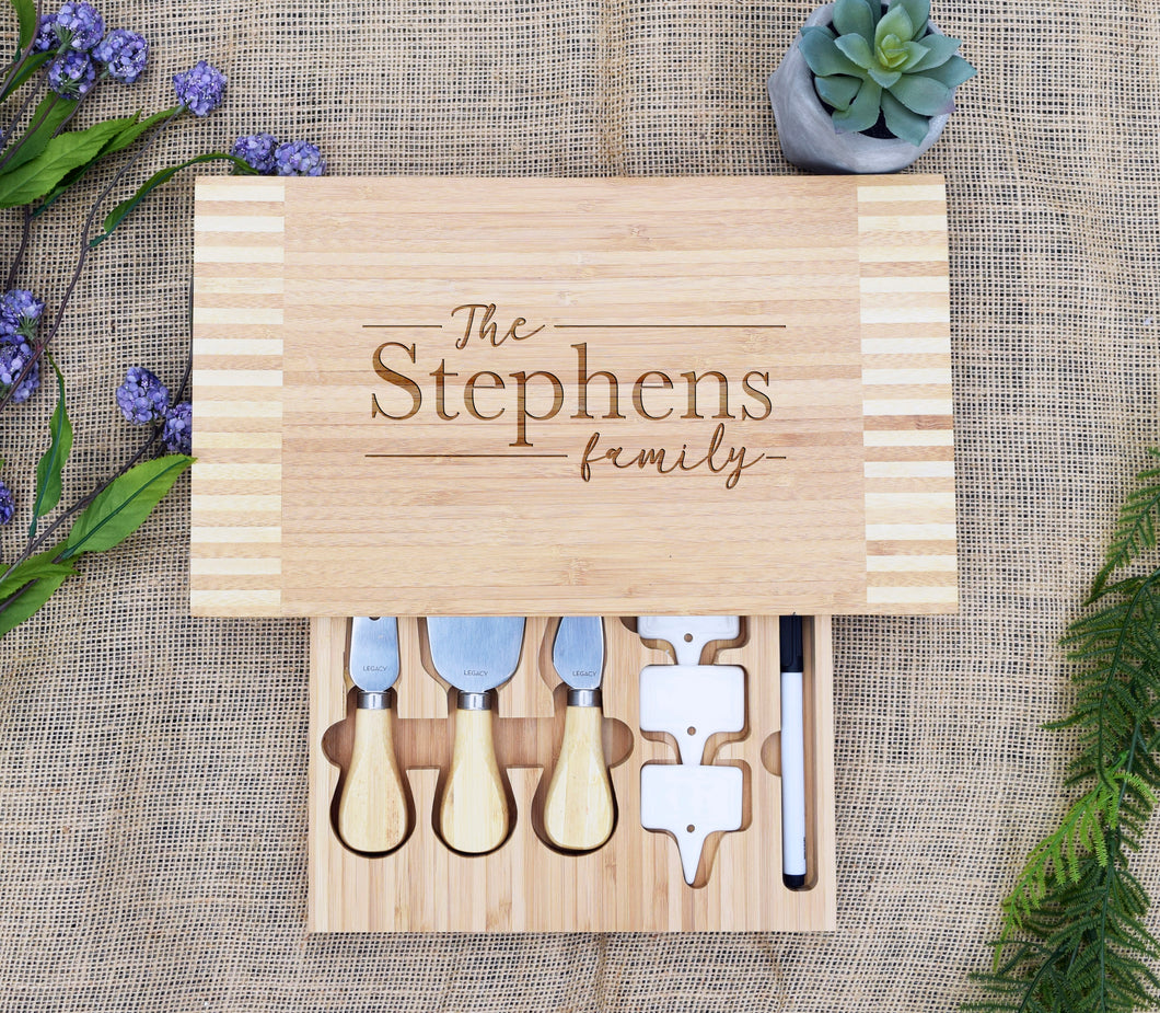 Last Name Family Script Cheese Board with Tools