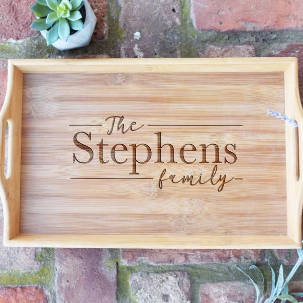 Personalized with Last Name Date Bamboo Serving Tray