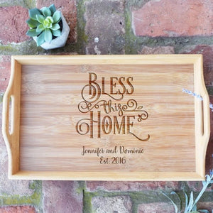 Bless This Home with Names and Est. Date Bamboo Serving Tray