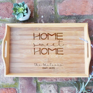 Home Sweet Home with Names and Est. Date Bamboo Serving Tray