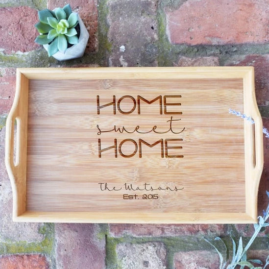 Home Sweet Home with Names and Est. Date Bamboo Serving Tray