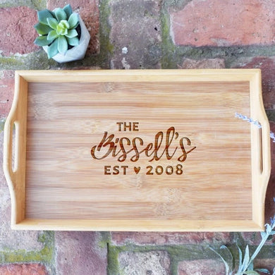 Personalized Last Name Est. Date Bamboo Serving Tray