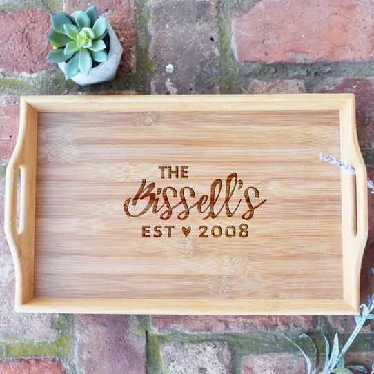 Personalized Last Name Est. Date Bamboo Serving Tray