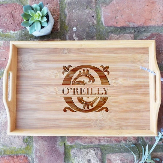 Personalized with Last Name Bamboo Serving Tray