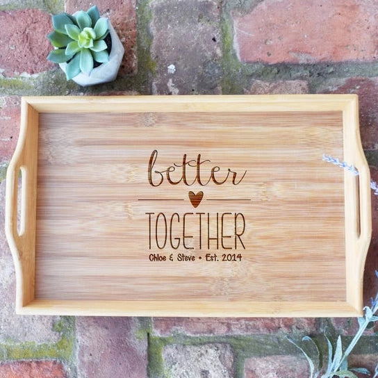 Better Together Personalized Names and Est. Date Bamboo Serving Tray