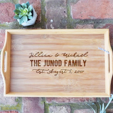 Personalized with First and Names and Est. Date Bamboo Serving Tray