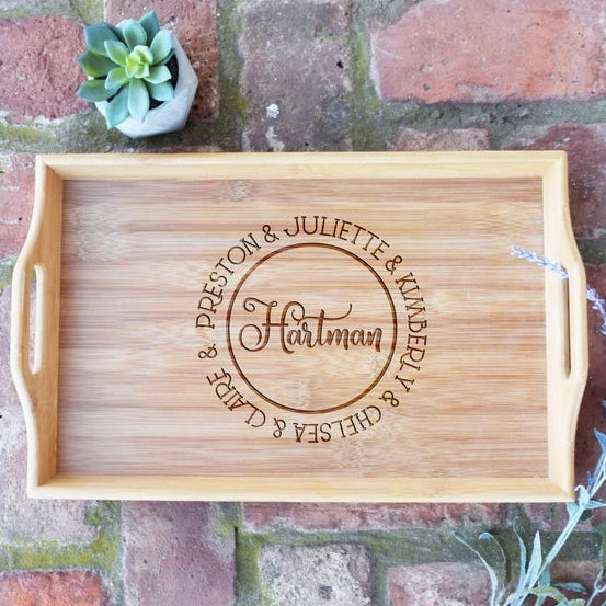 Personalized with First and Names Bamboo Serving Tray