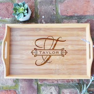 Monogrammed Bamboo Serving Tray