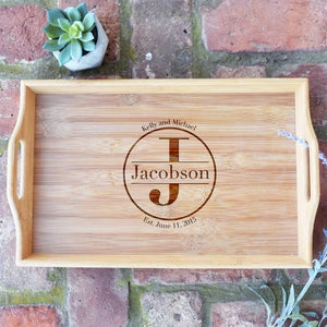 Monogrammed with Est. Date Bamboo Serving Tray