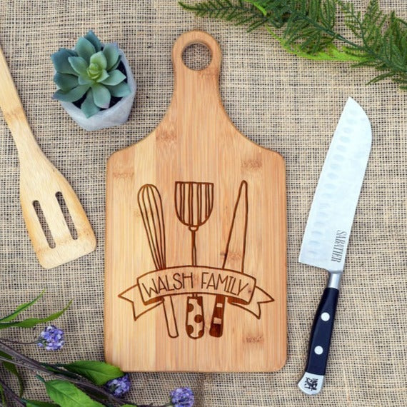 Family Name Banner and Utensils Paddle Board