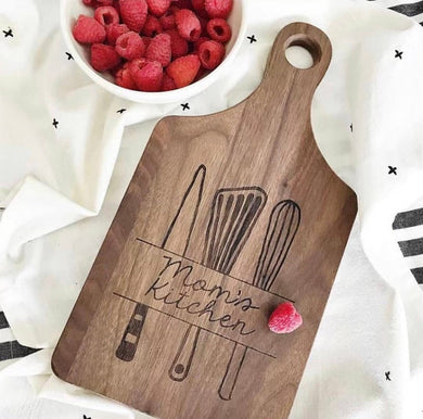 Mom's Kitchen Banner and Utensil Paddle Board